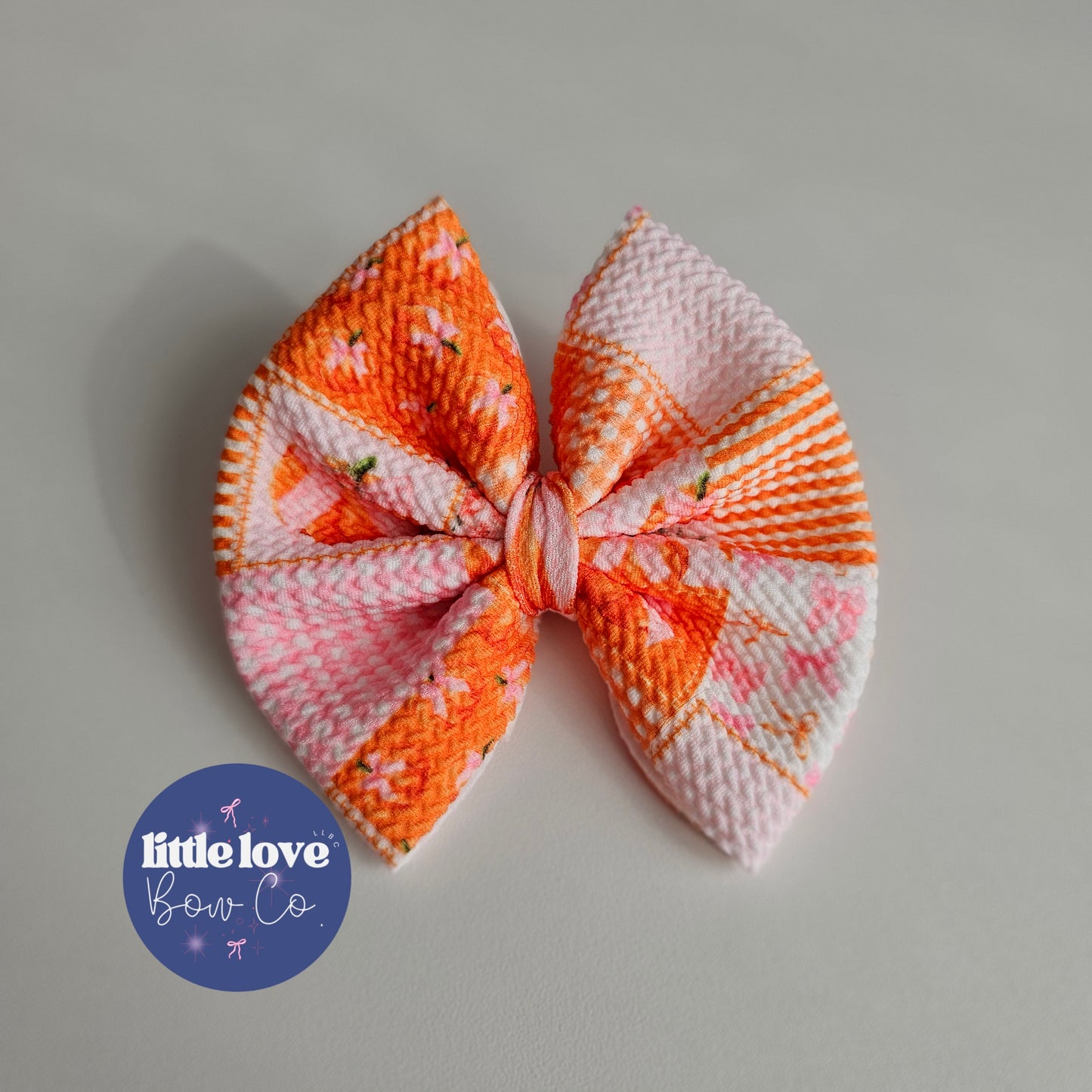 4" Pink Pumpkin Patchwork (clip or nylon specify in checkout notes)