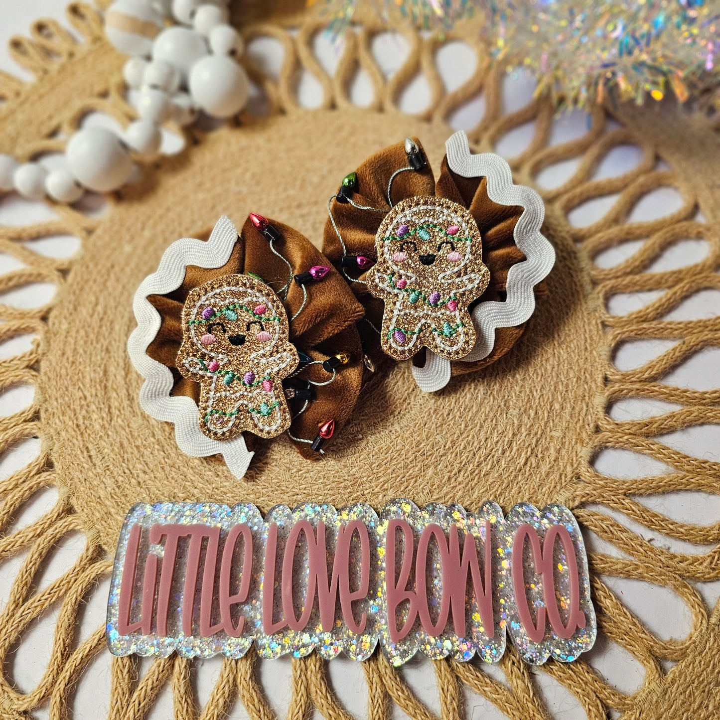 OOAK Gingerbread Lights Messy Piggies (specify clips or nylon in checkout notes)