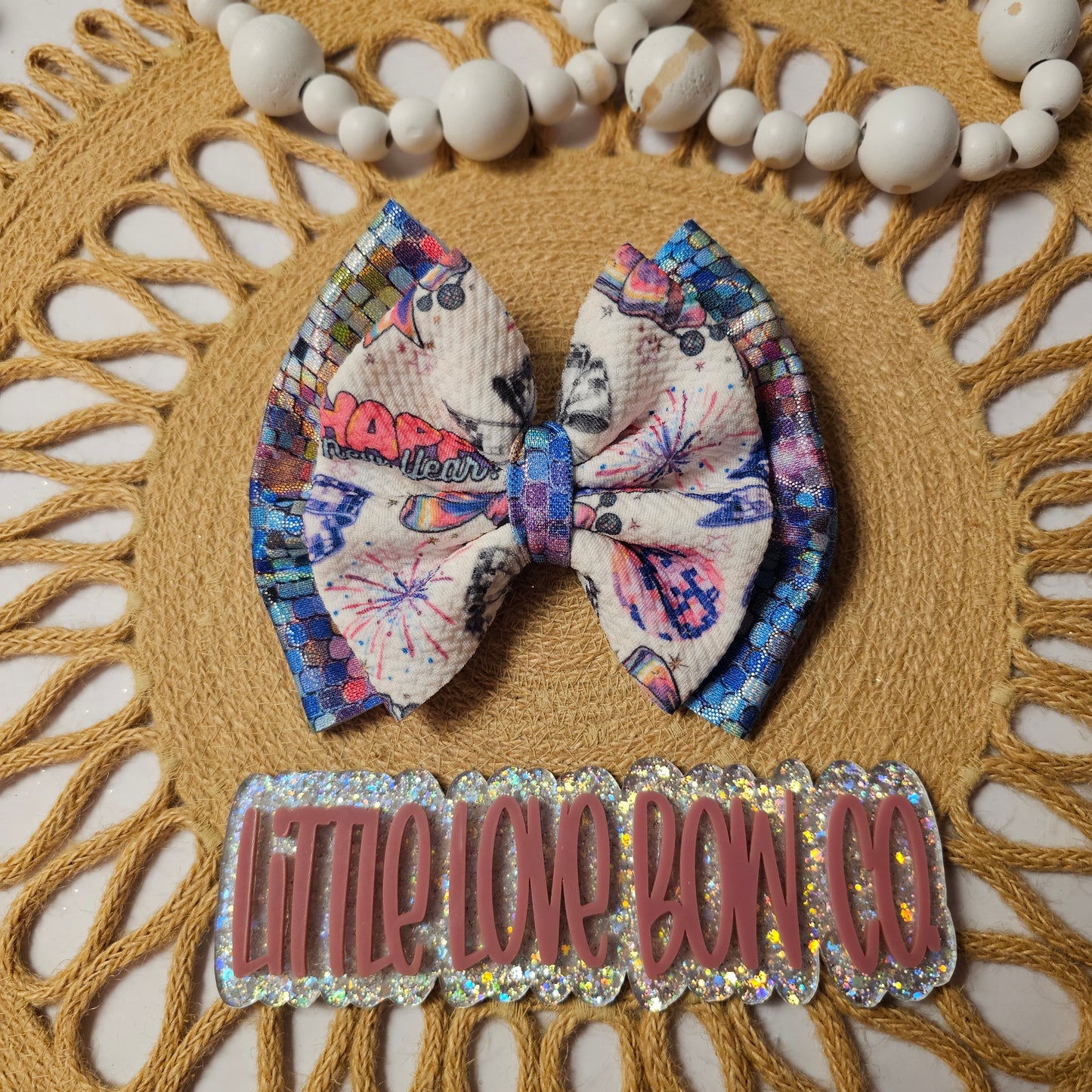 5" Purple Stacked New Years Bow (specify nylon or clip in checkout notes)