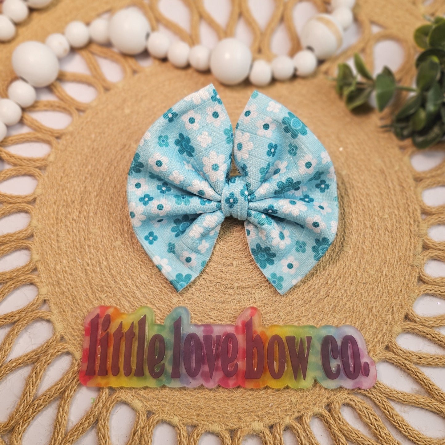 Aqua & White Flowers | Pointelle