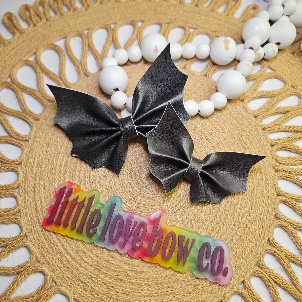 Black Faux Leather Bat Bows