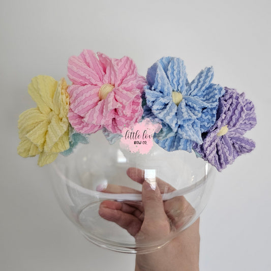 Flower Bows | Pastel Wavy Rib Fabric