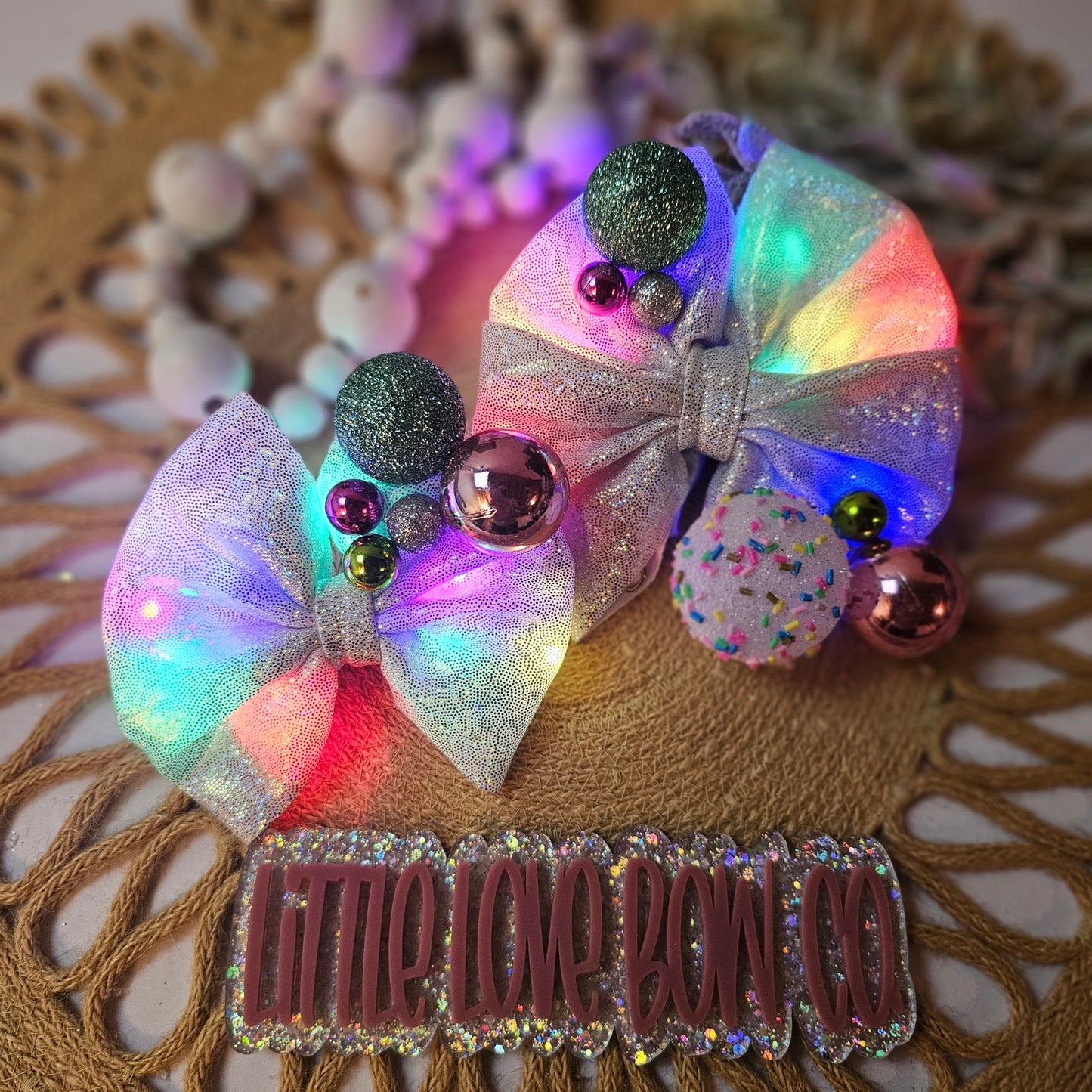 OOAK 5" Messy Light Up Bow (specify on nylon or clip in checkout notes)
