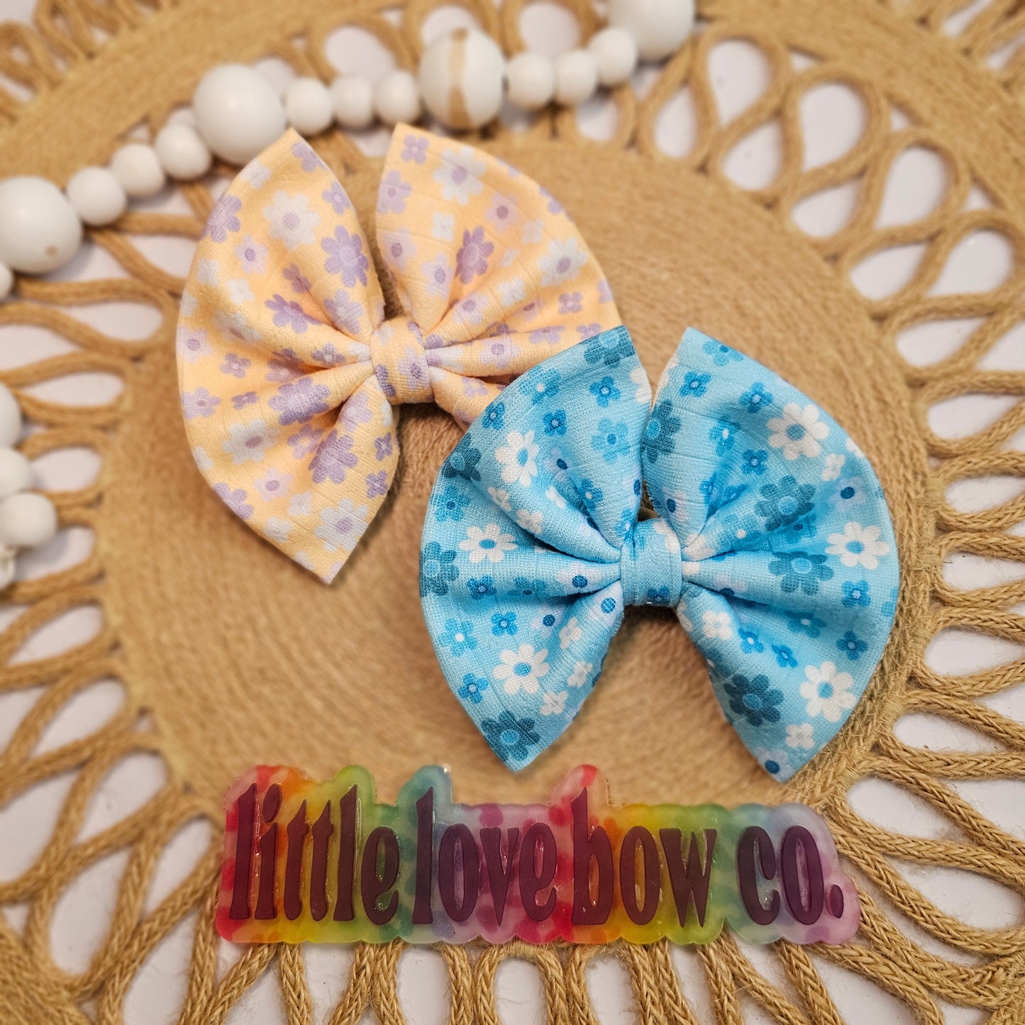 Pointelle rib blue & white flowers