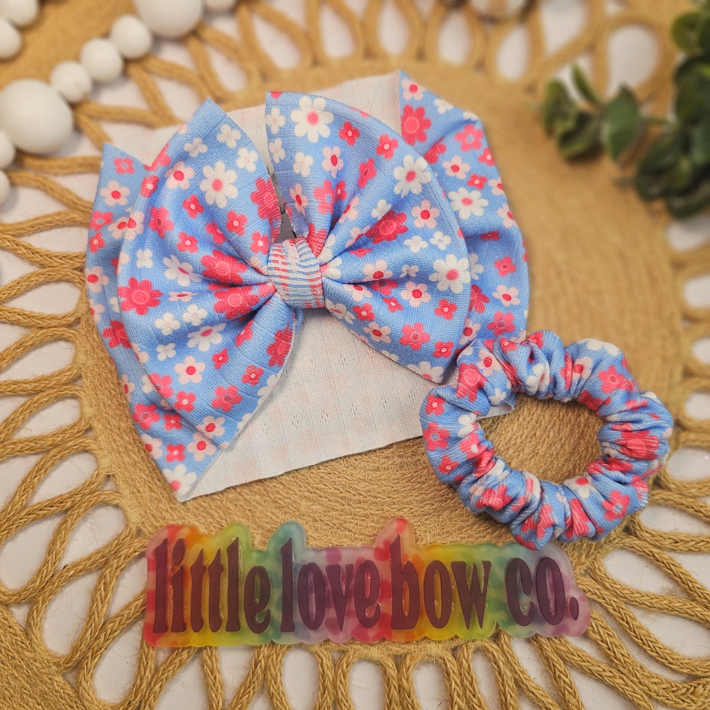 Hot Pink & Blue Flower Pointelle
